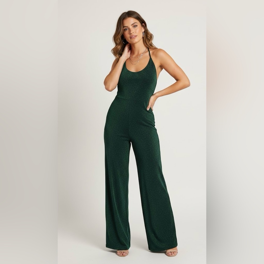 Trixxi Dark Green One-Shoulder Jumpsuit Size S